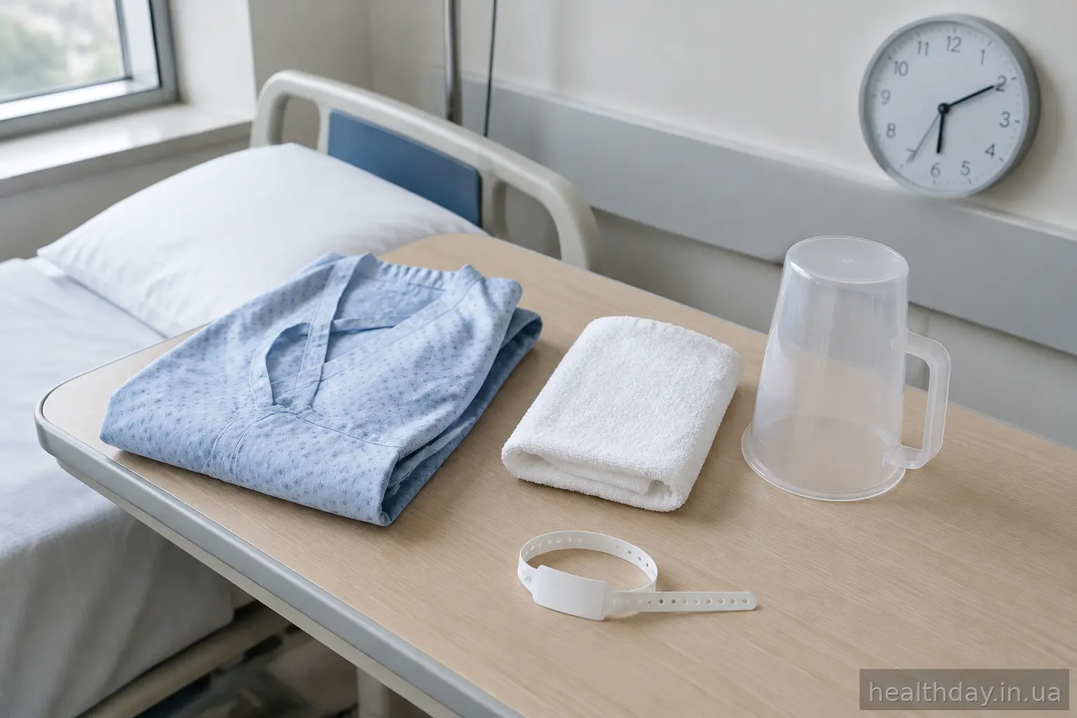 Підготовлений bedside-столик у лікарняній палаті перед плановою операцією