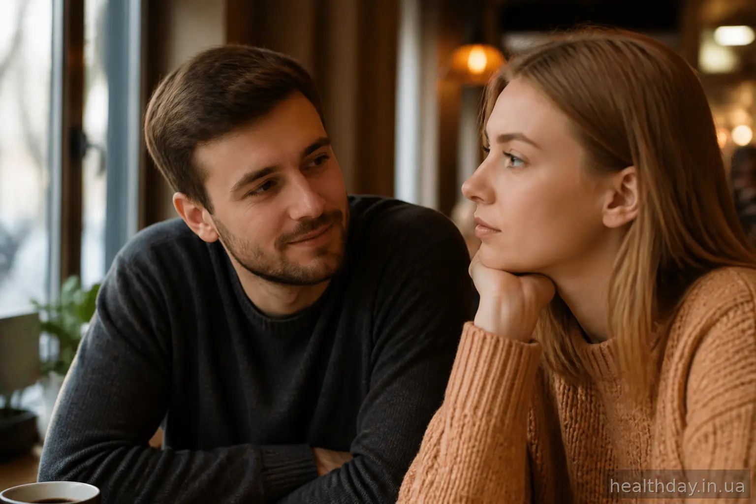 Чоловік дивиться на жінку в кафе