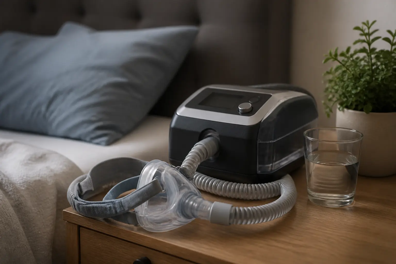 Апарат CPAP на тумбочці біля ліжка