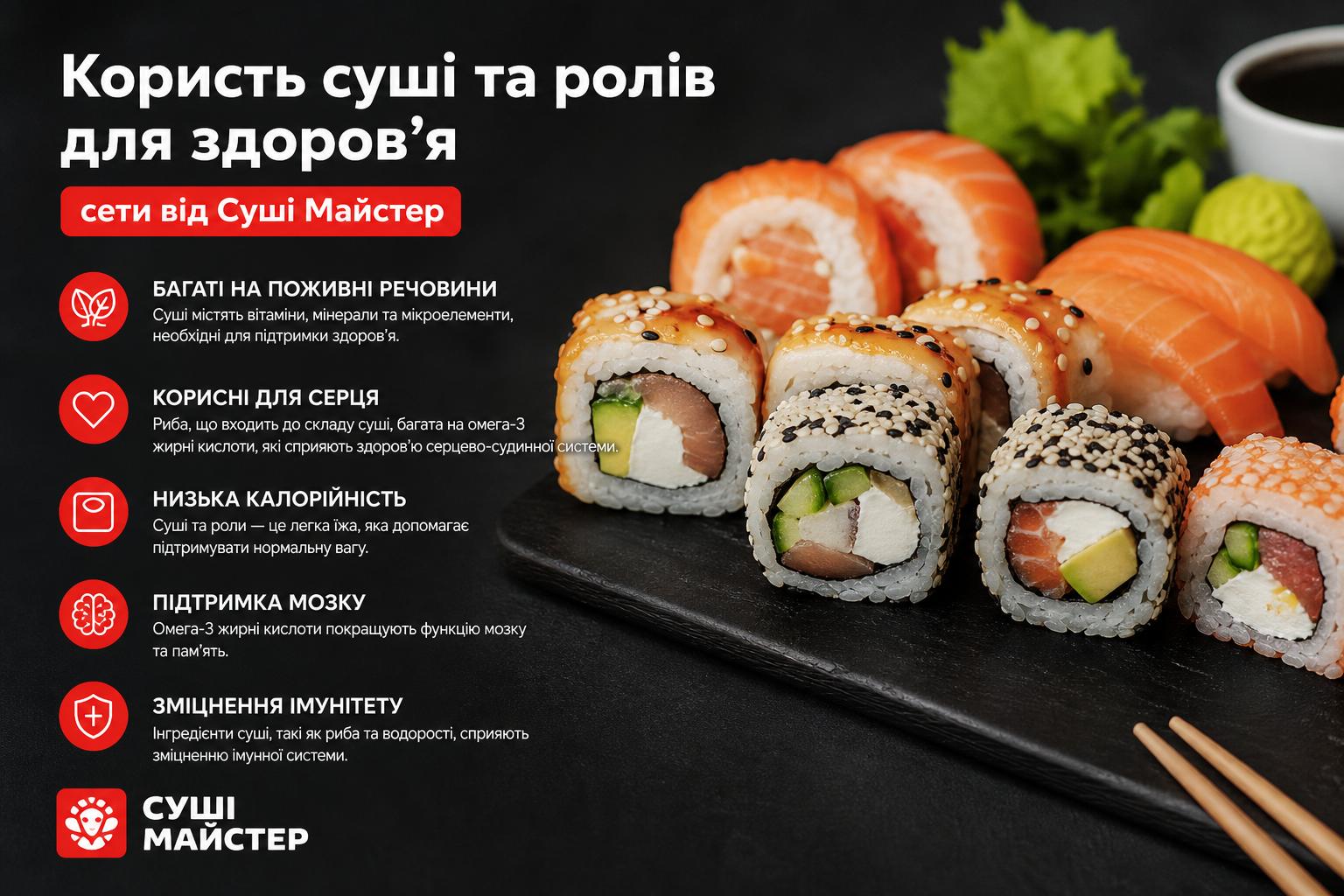 Користь суші та ролів для здоров'я. сети від Суші Майстер Користь суші та ролів для здоров'я. сети від Суші Майстерphoto