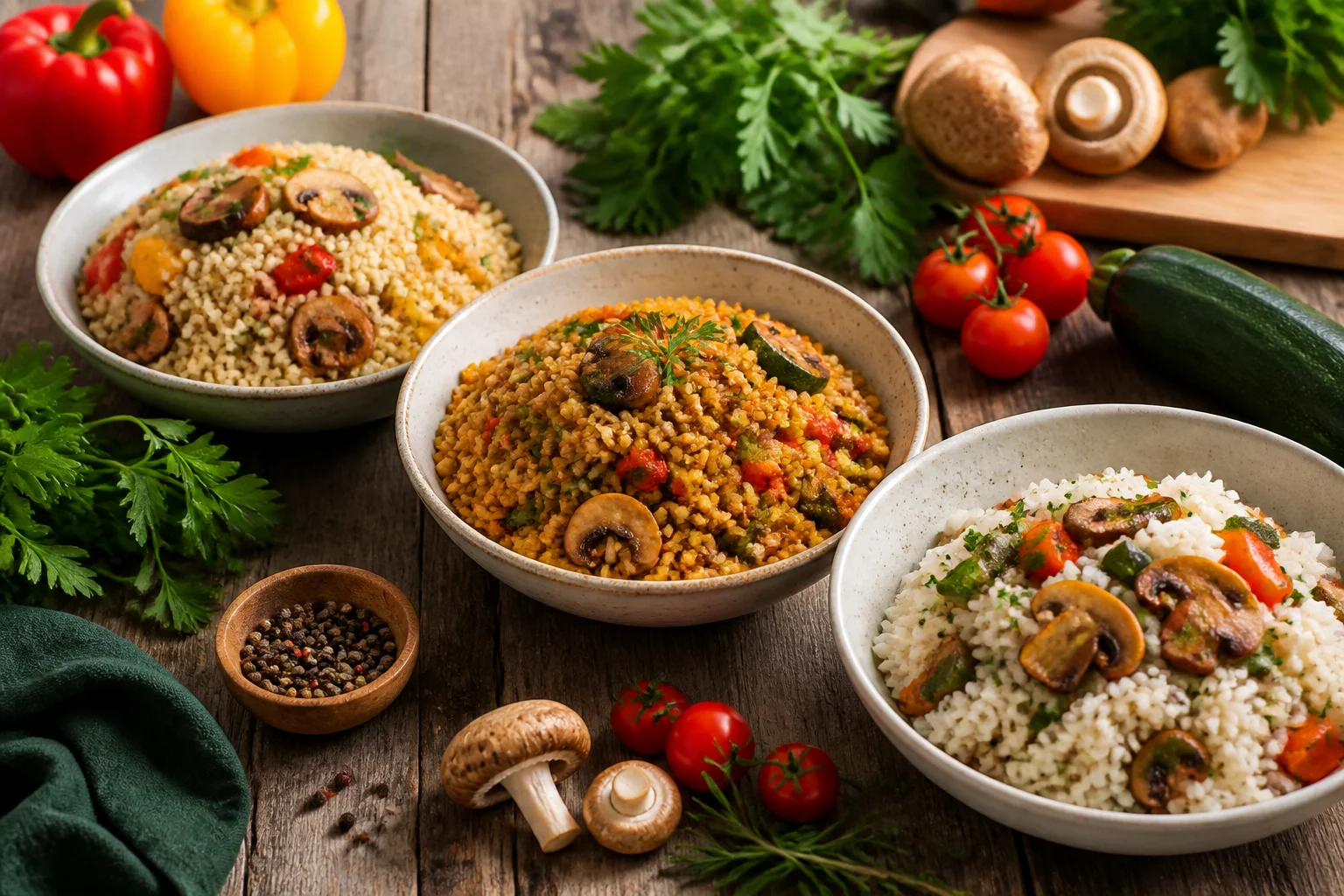 Булгур, кус-кус чи рис: які крупи краще поєднуються з грибами та овочами